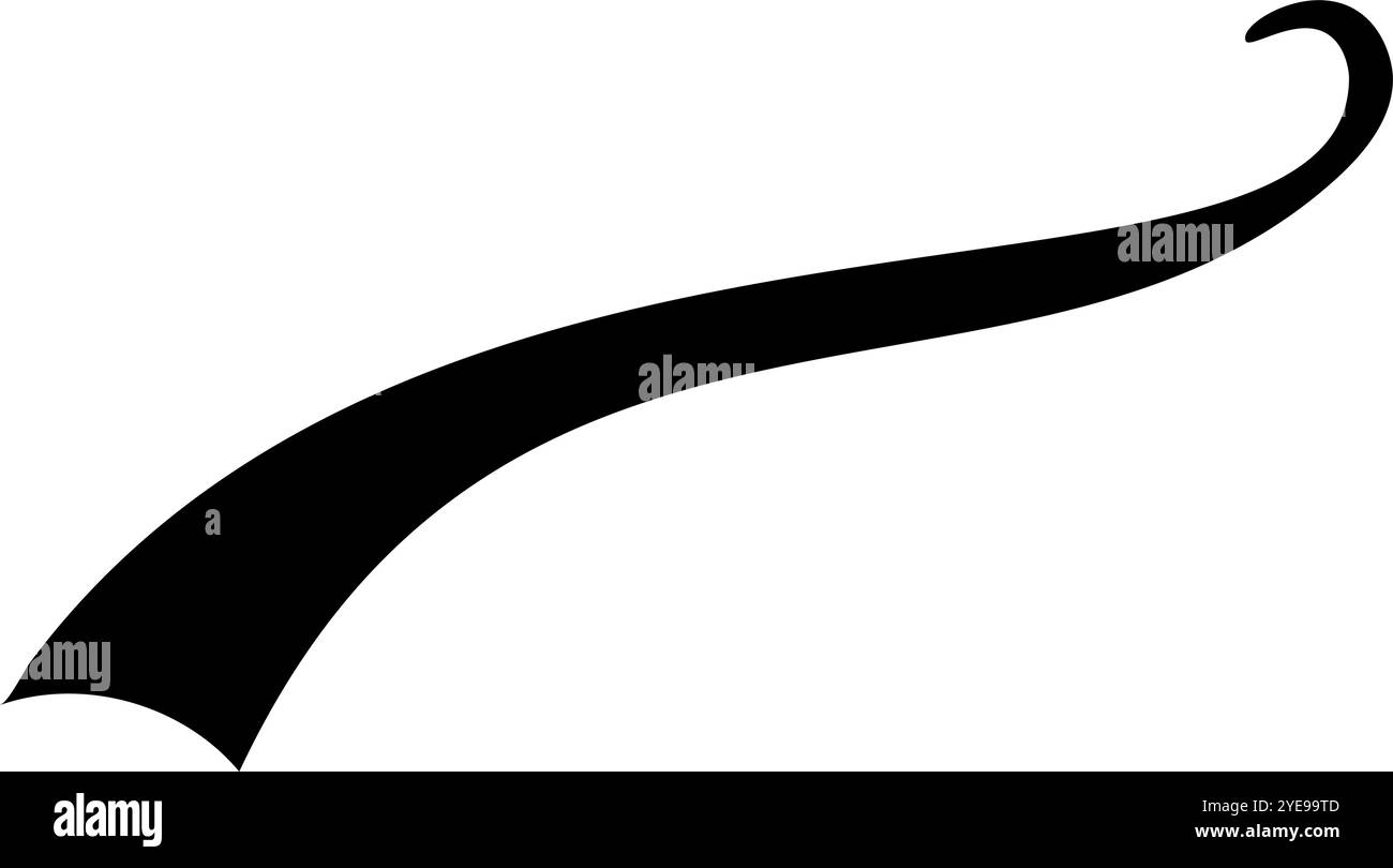 Une forme de swoosh noir unique tourbillonne vers le haut sur un fond blanc. Il peut être utilisé pour l'accentuation ou comme élément de conception Illustration de Vecteur