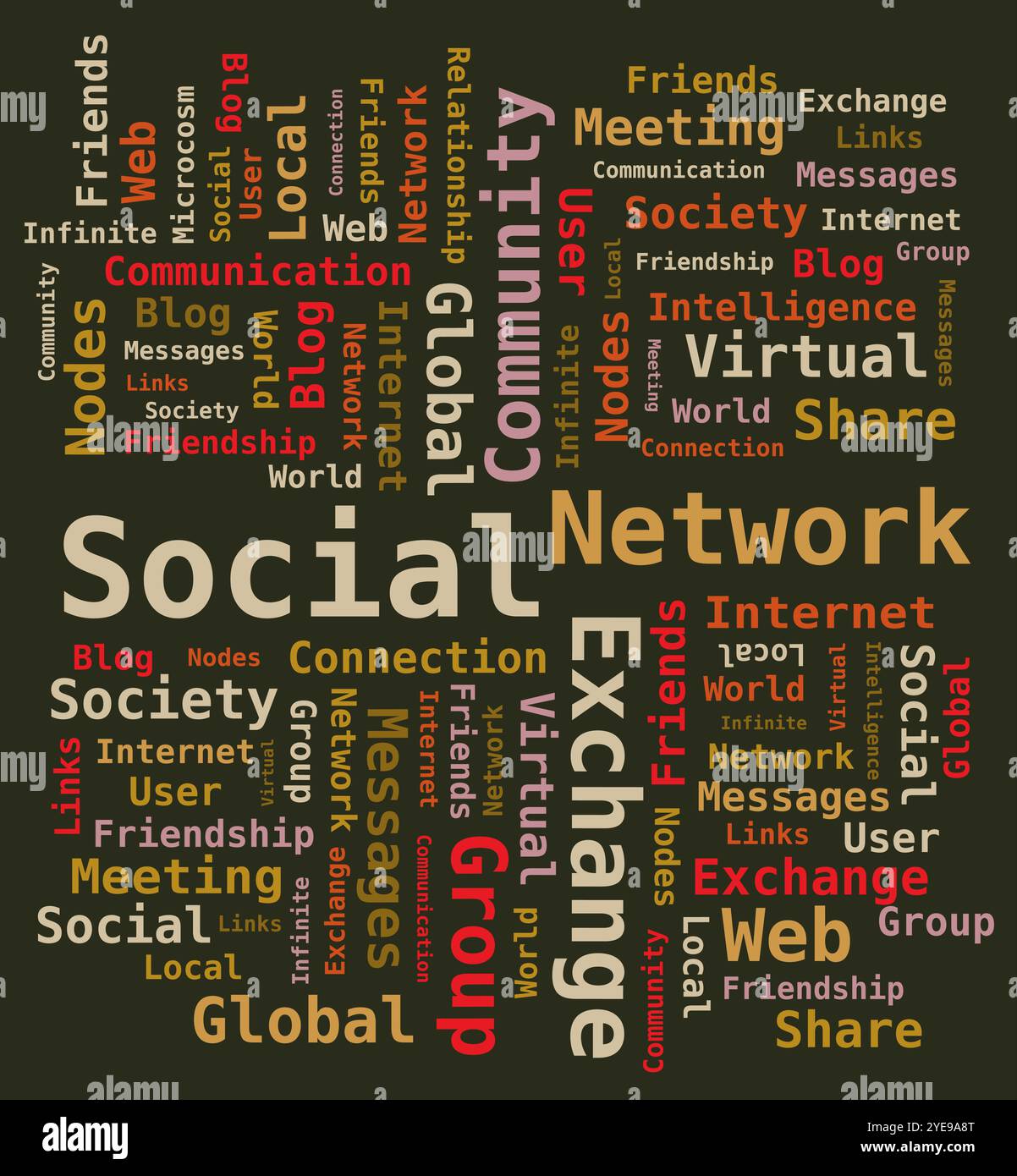 Word Cloud Tag réseau social, Internet, Communauté illustration numérique sur fond sombre Illustration de Vecteur