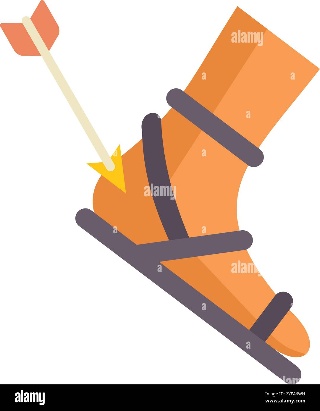 Flèche perçant un talon d'achille portant une sandale romaine illustrant le concept de faiblesse Illustration de Vecteur