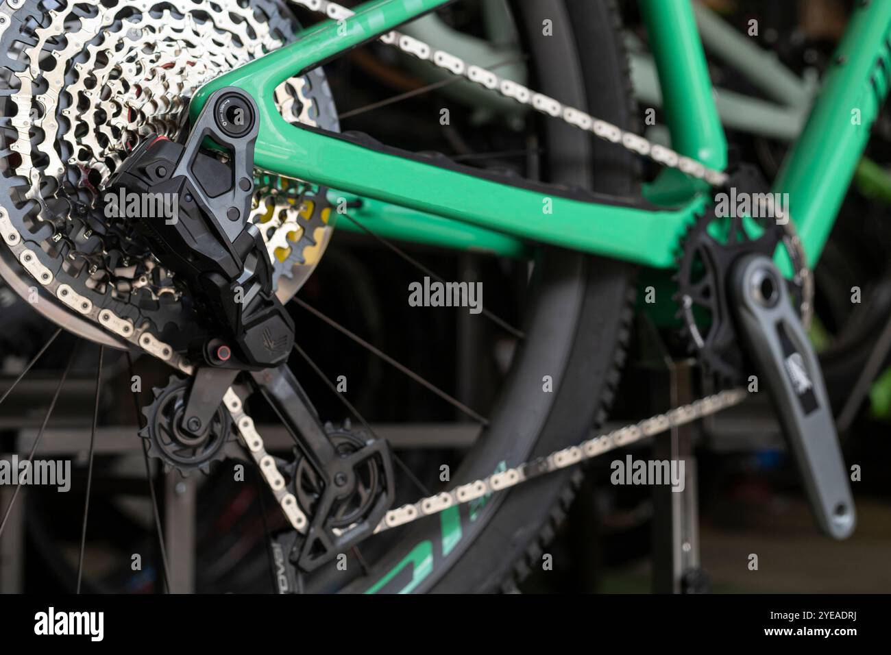 Détail de la chaîne de cassette de dérailleur arrière de bicyclette, gros plan Banque D'Images