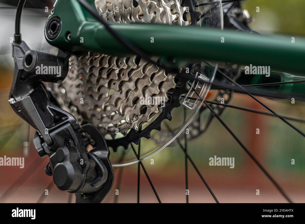 Détail de la chaîne de cassette de dérailleur arrière de bicyclette, gros plan Banque D'Images