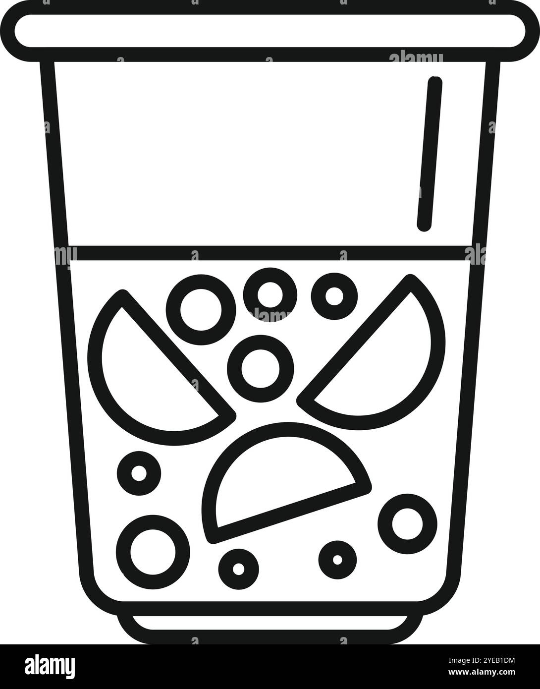 Boisson rafraîchissante d'été servie dans une tasse en plastique avec des tranches de fruits et des glaçons, parfait pour les journées chaudes Illustration de Vecteur