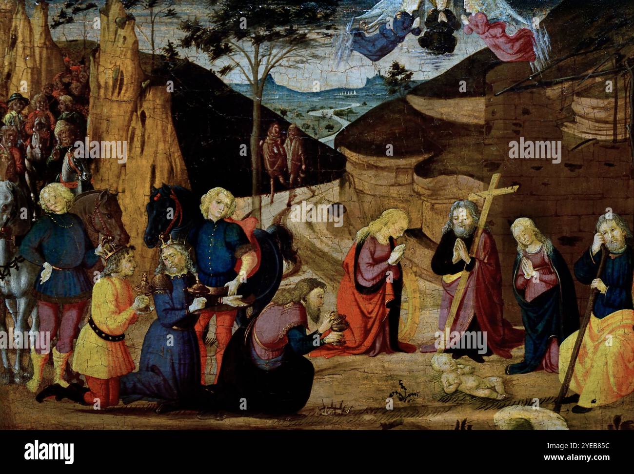 L'Adoration des Mages par Biagio d'Antonio, 1446-1516 Florence Italie, italienne, fin du XVe siècle. Musée des Beaux-Arts de Dijon France ( Adoration, Mages, Adoration des Rois, Nativité de Jésus, trois Mages, représentés comme des rois, trouvèrent Jésus en suivant une étoile, déposèrent devant lui des dons d'or, d'encens et de myrrhe, et l'adorèrent, Banque D'Images