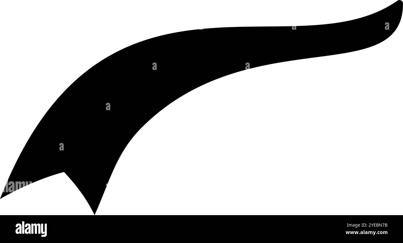 Forme noire dynamique avec un corps incurvé se terminant par une queue pointue pointue, effet de mouvement swooshing, élément de conception graphique Illustration de Vecteur