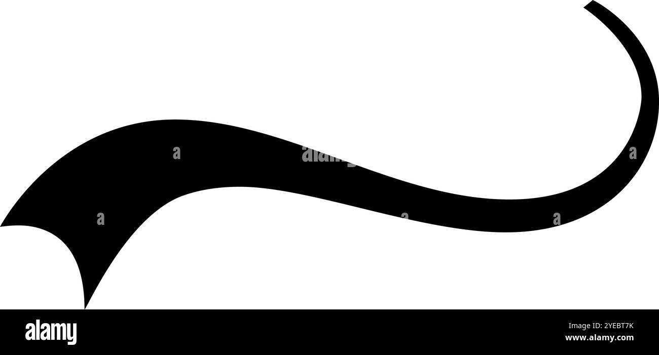 Une ligne incurvée noire audacieuse balaie gracieusement un fond blanc, créant une sensation de mouvement et d'énergie. Ce design simple mais frappant est les deux Illustration de Vecteur