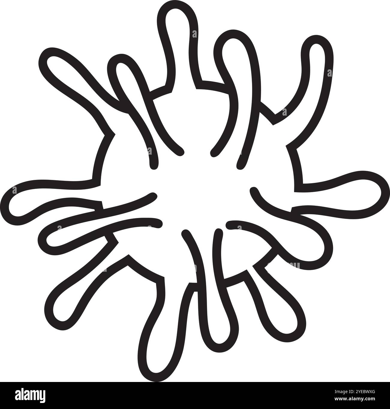 Dessin détaillé de la propagation des cellules virales, symbolisant une infection dangereuse, utile pour expliquer les concepts de santé, avec un design noir et blanc Illustration de Vecteur