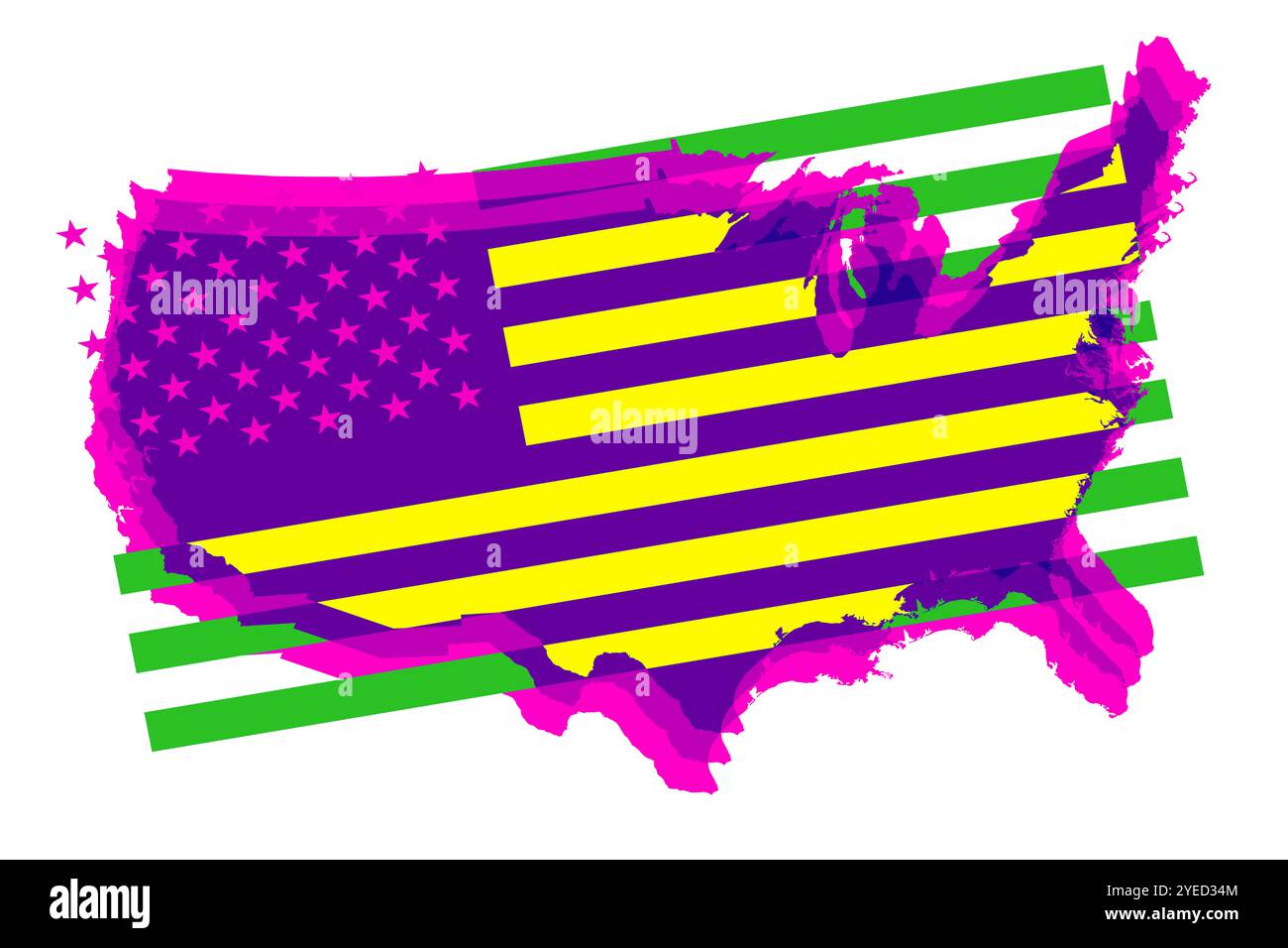 états-unis et drapeau américain, jeu graphique comme une peinture «pop art». illustration graphique 3d avec superposition de couleur éclectique. États-Unis, Independe Banque D'Images