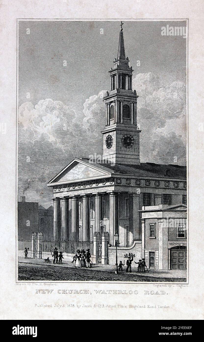 Vue de l'église Saint-Jean, Waterloo, Londres, construite en 1824 dans le style néo-grec, l'église a été sévèrement bombardée pendant le Blitz de la seconde Guerre mondiale. Banque D'Images