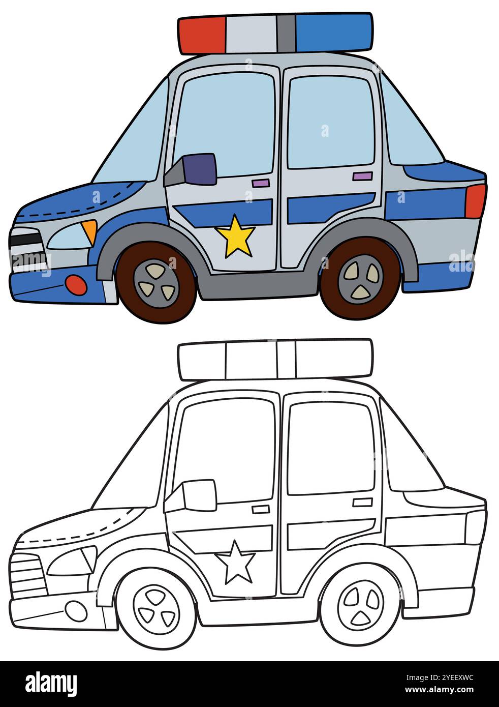 Coloriage page de voiture de police coloriage illustration isolée pour les enfants Banque D'Images