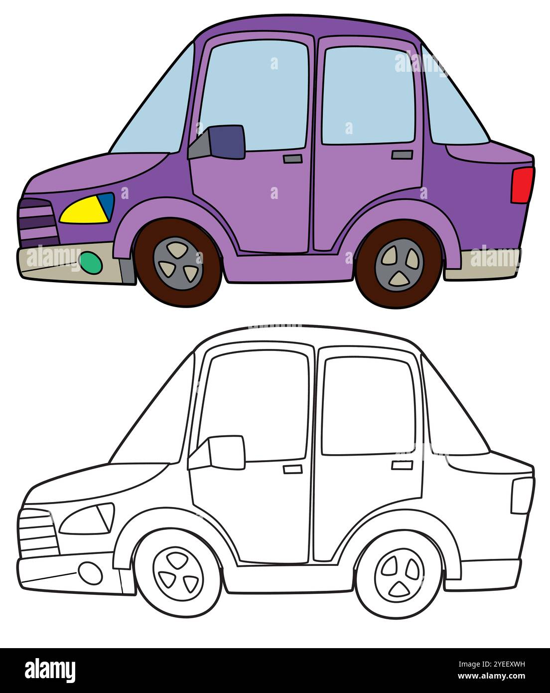 Coloriage page de voiture de police coloriage illustration isolée pour les enfants Banque D'Images