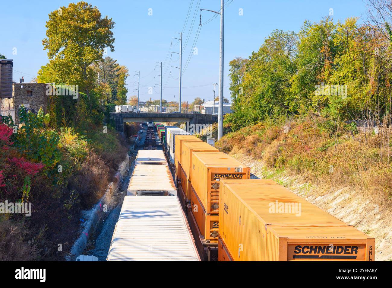 CSX double Stack Intermodals du Philadelphia Sub à Philadelphie PA montrant que les opérations de double Stack ont commencé Banque D'Images
