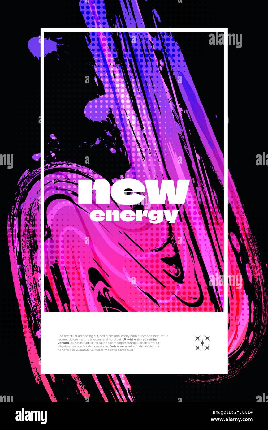 Affiche d'art abstrait avec texture de pinceau colorée et effet demi-ton. Modèle de conception pour Poster, Flyer ou Cover Design Illustration de Vecteur