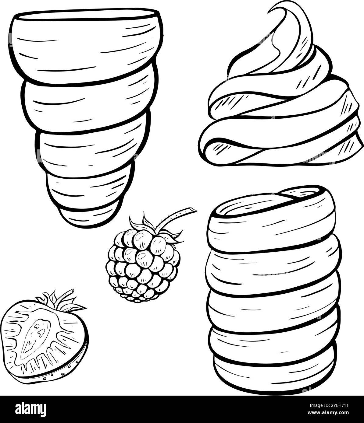 Délicieux desserts avec des illustrations de crème glacée et de fruits pour tout le monde. Illustration d'esquisse vectorielle. Illustration de Vecteur