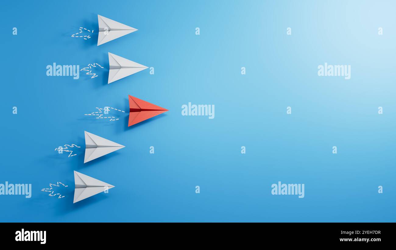 Plans de papier sur fond blanc. nouvelles idées. style art papier. idée créative. Concept de compétition d'affaires.rendu 3D sur fond bleu. Banque D'Images
