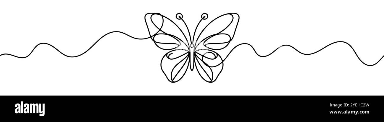 Une illustration en ligne continue d'un papillon, isolé sur fond blanc. Dessin au trait d'un papillon. Illustration de Vecteur
