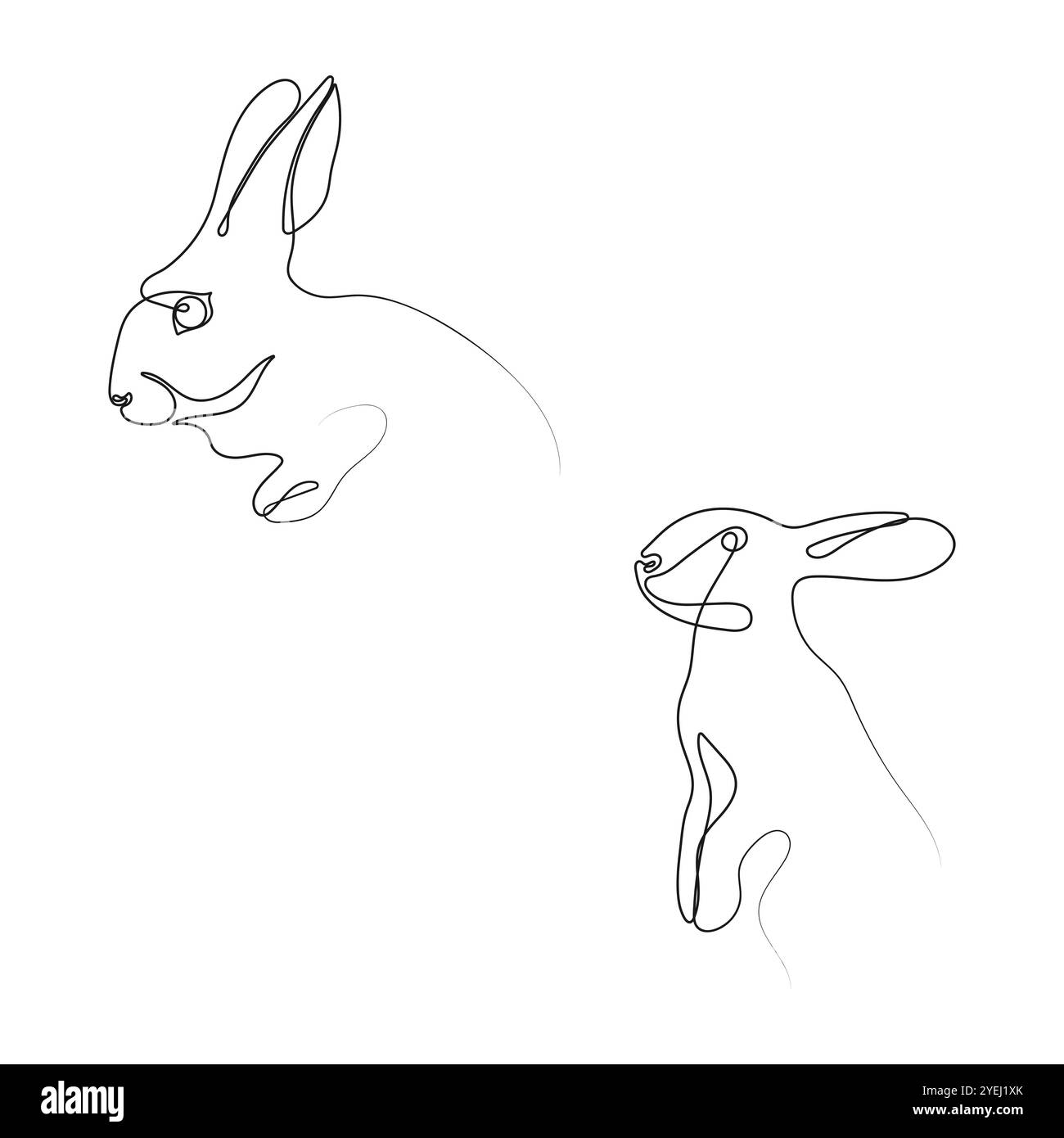 Lapins dans un style de dessin continu d'une ligne. Lapin de Pâques ensemble dans un style minimaliste simple. Illustration vectorielle Illustration de Vecteur