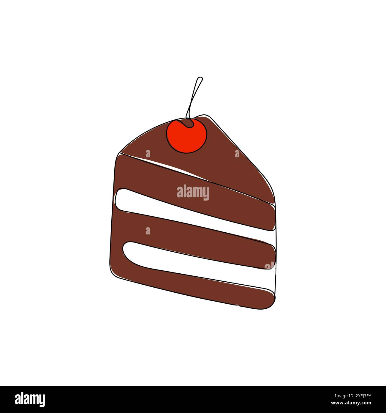 Morceau de gâteau au chocolat en couches avec cerise. Illustration vectorielle de tranche de gâteau dessinée à la main. Illustration de Vecteur