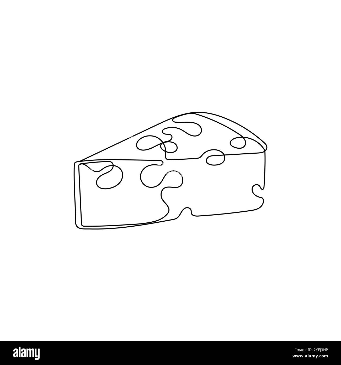 Morceau de fromage avec des trous dans un style de dessin de ligne. Produits laitiers, produits laitiers. Illustration vectorielle dessinée à la main. Illustration de Vecteur