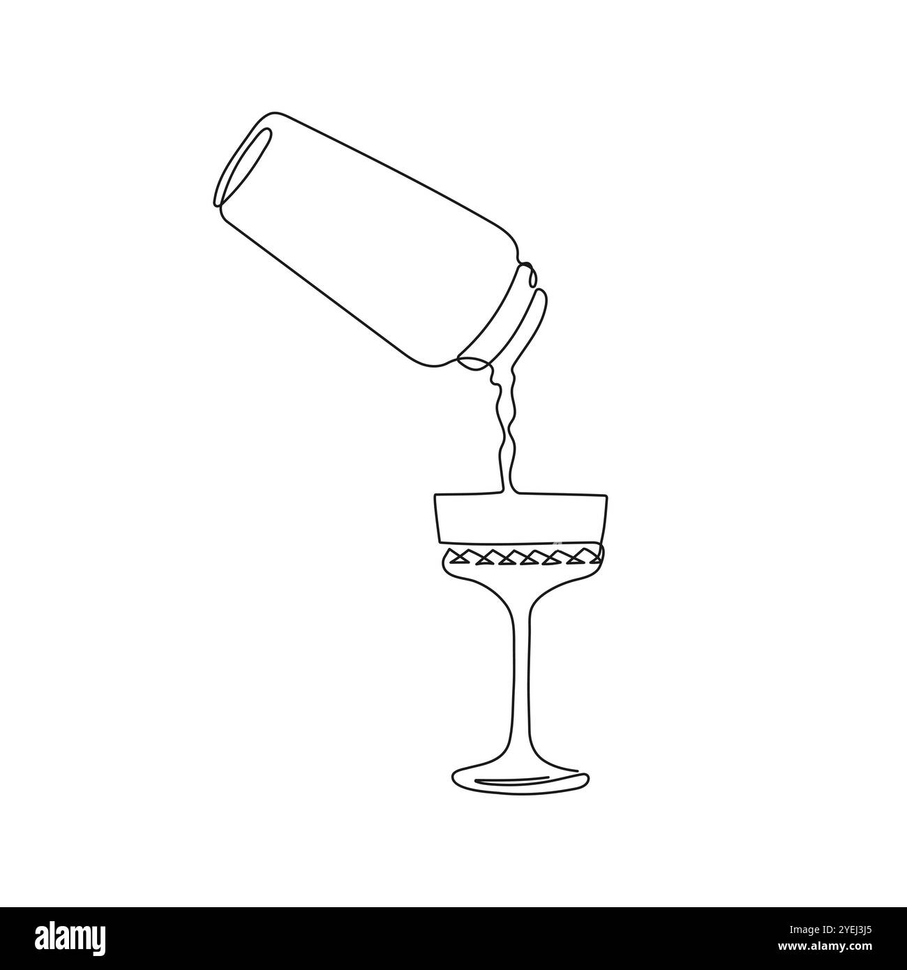 Verser la boisson du shaker au verre. Dessin à une ligne. Filtrez la boisson dans le verre. Illustration vectorielle dessinée à la main. Illustration de Vecteur