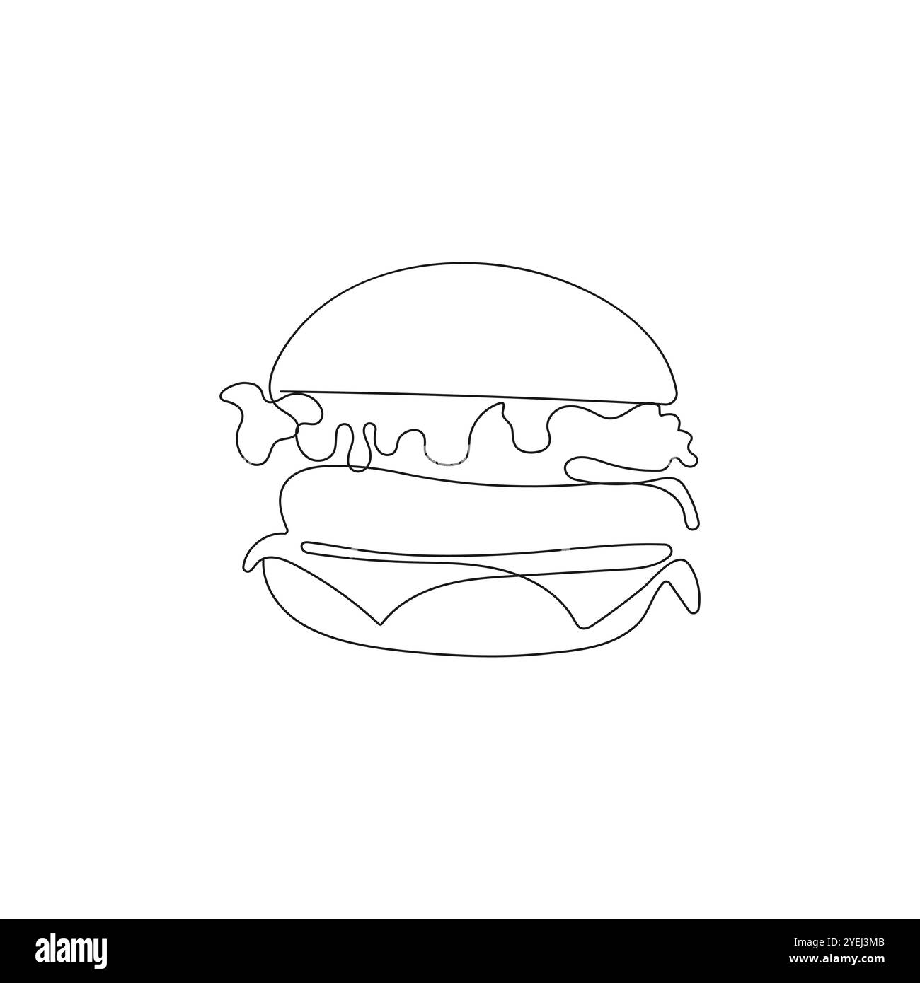Un dessin au trait d'un hamburger. Cheeseburger de restauration rapide. Concept de Street food. Illustration vectorielle dessinée à la main. Illustration de Vecteur