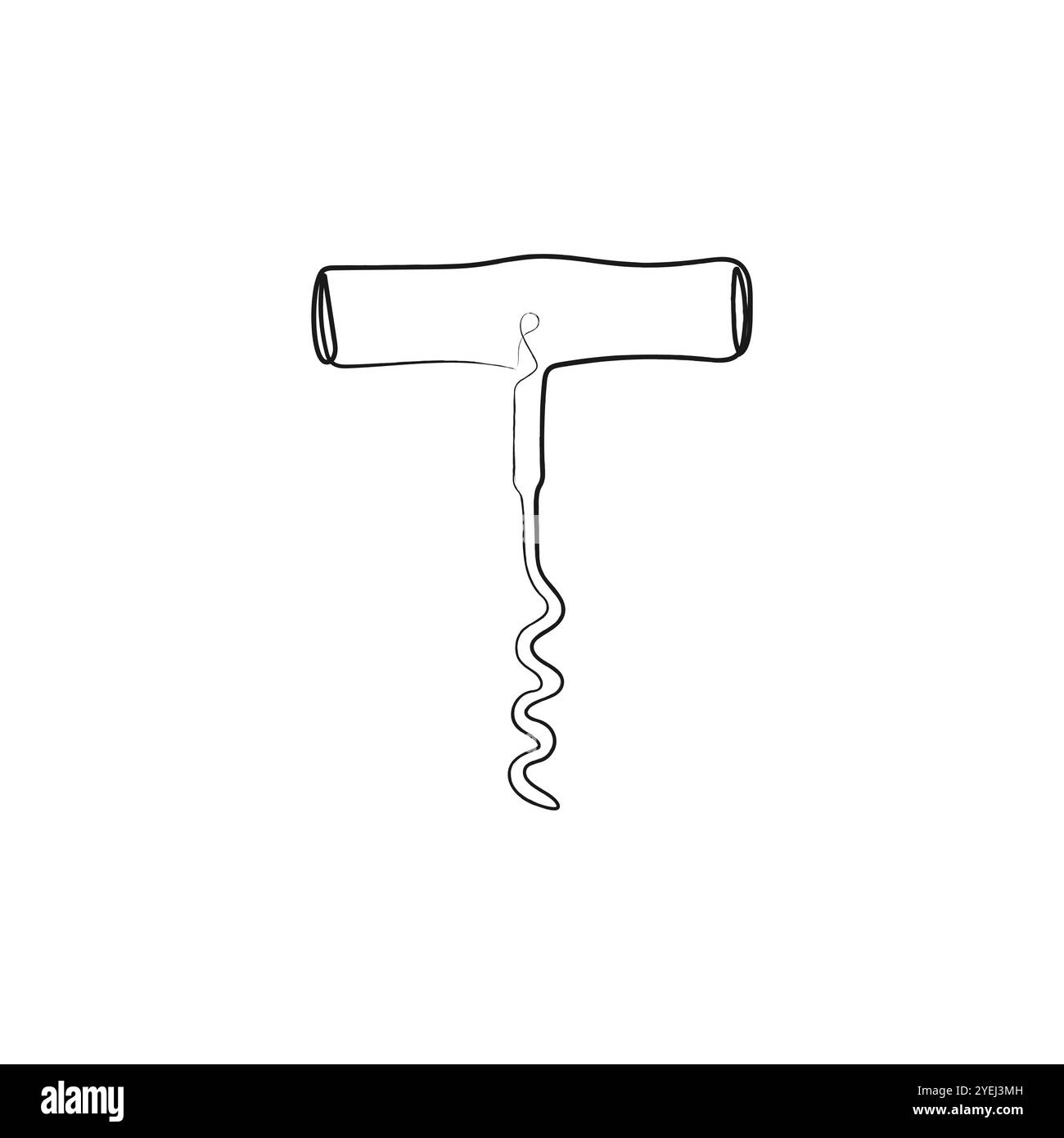 Ouvre-boissons alcoolisées. Spirale métallique et poignée en bois. Vis de bouteille ou ouvre-bouteille de vin. Illustration vectorielle dessinée à la main. Illustration de Vecteur