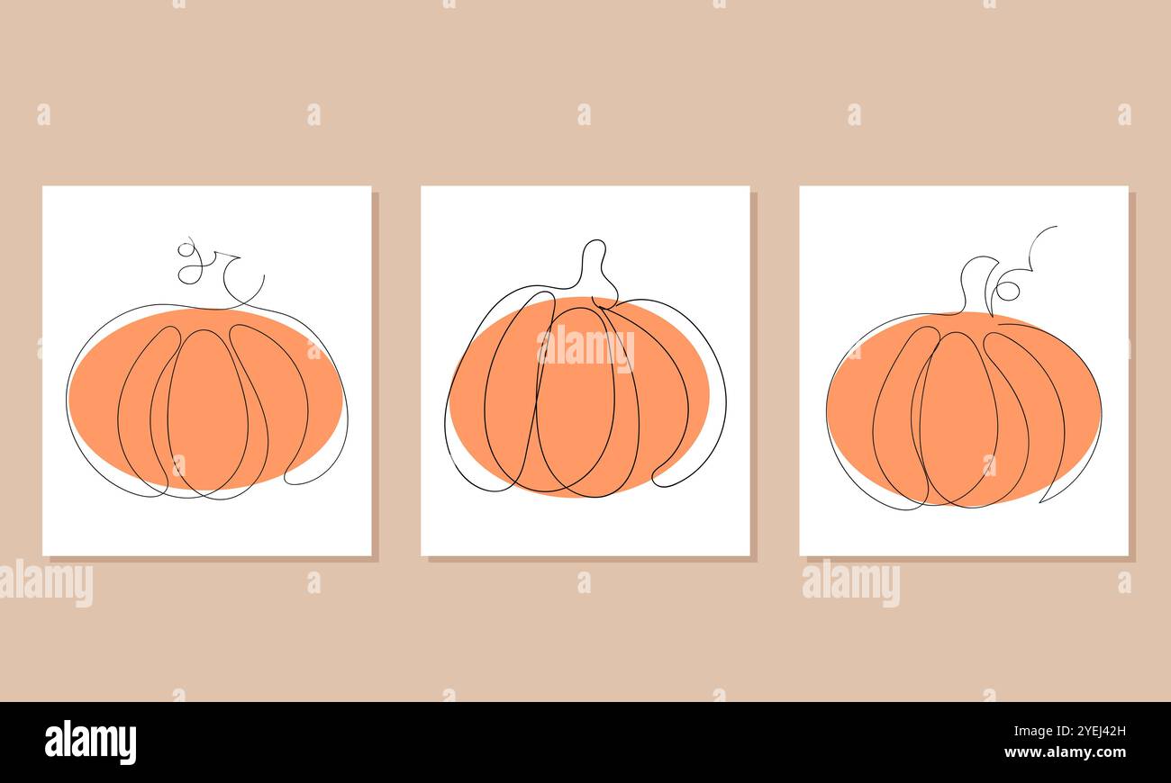 Citrouille dessinée en ligne continue. Ligne de citrouille d'automne Illustration de récolte dessinée à la main en couleur. Minimaliste Illustration de Vecteur