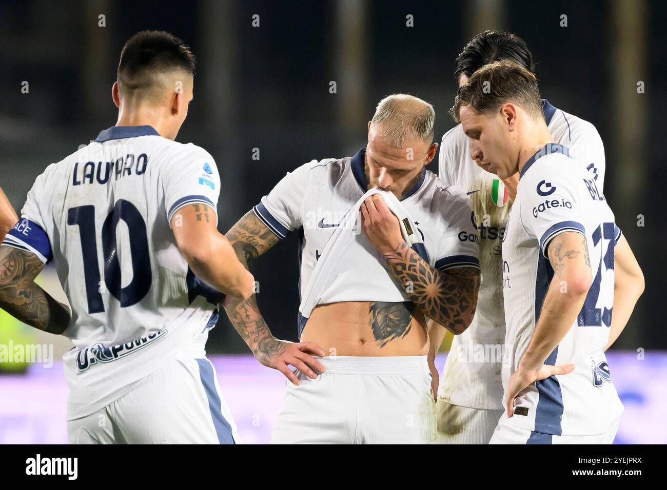 Lautaro Martinez, Federico Dimarco, Alessandro Bastoni et Nicolo Barella du FC Internazionale lors du match de Serie A entre l'Empoli FC et le FC Internazionale au stade Carlo Castellani à Empoli (Italie), le 30 octobre 2024. Banque D'Images