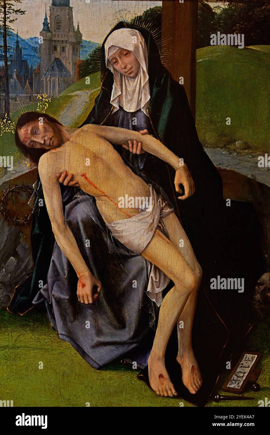 Pieta par Jan Provost . Mons/Bergen1465-Bruges1529 Musée flamand belge des Beaux-Arts de Dijon France. Pieta, Vierge Marie, tenue et deuil, corps mort de Jésus, Marie la mère en deuil , corps de Jésus, après la Crucifixion, Banque D'Images