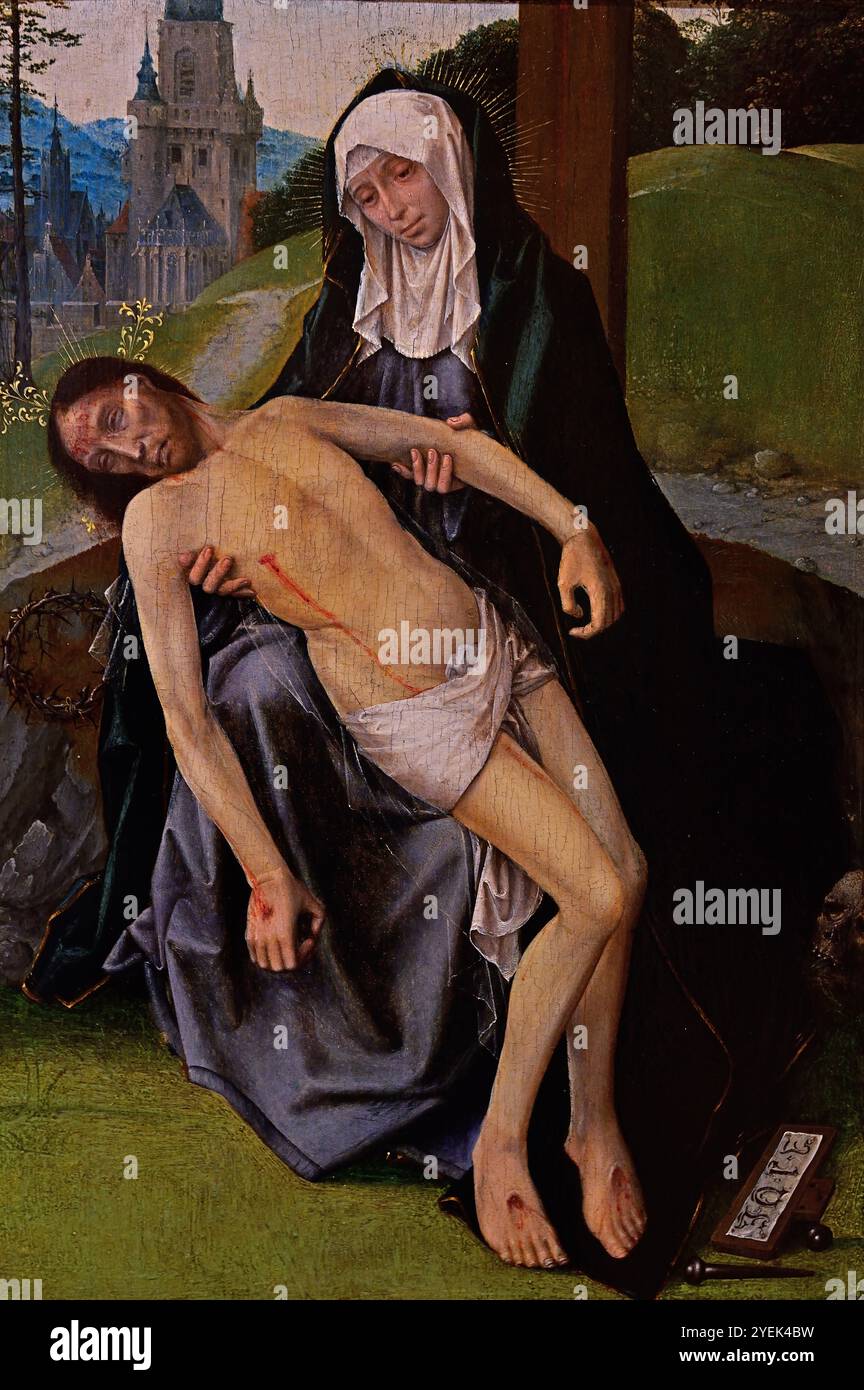 Pieta par Jan Provost . Mons/Bergen1465-Bruges1529 Musée flamand belge des Beaux-Arts de Dijon France. Pieta, Vierge Marie, tenue et deuil, corps mort de Jésus, Marie la mère en deuil , corps de Jésus, après la Crucifixion, Banque D'Images