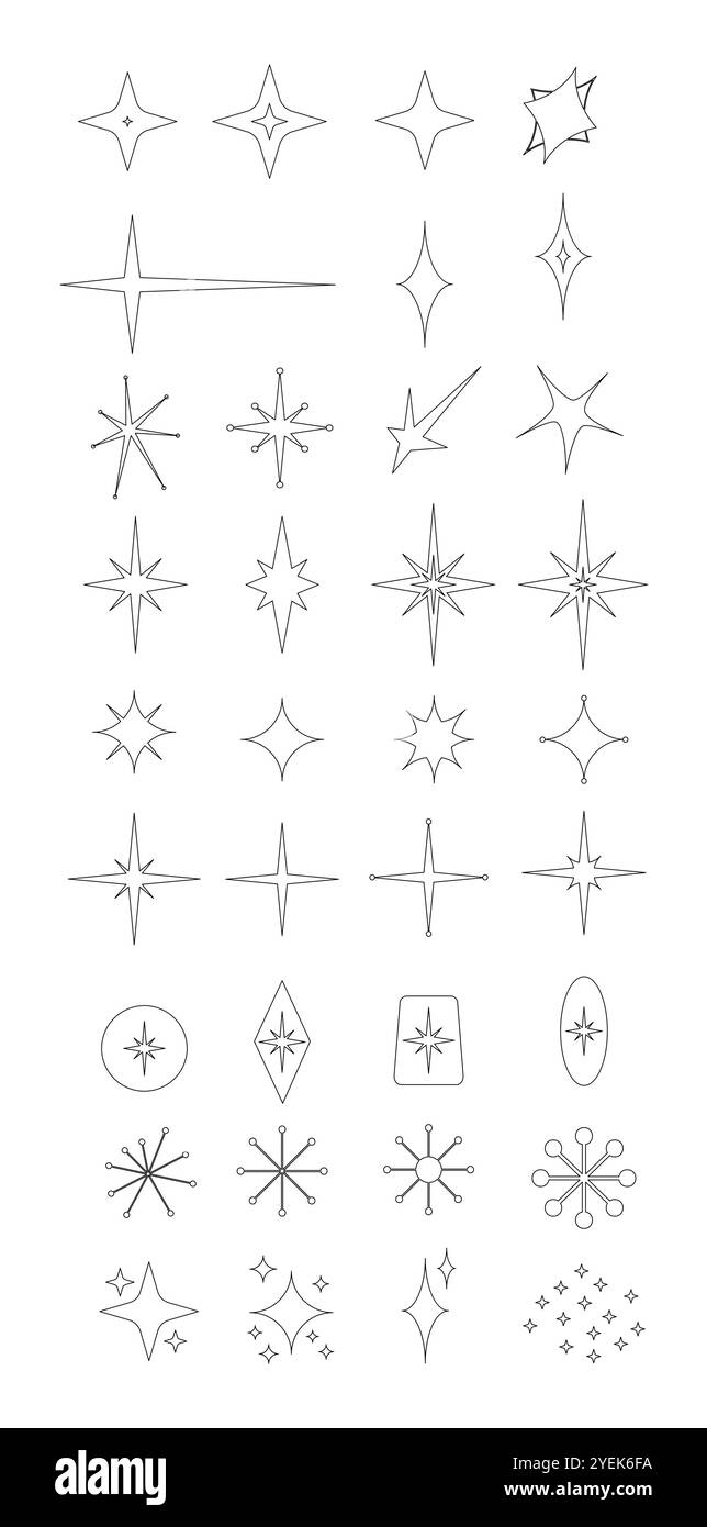 Ensemble d'éléments graphiques - 35 formes étoilées différentes isolées sur blanc Illustration de Vecteur