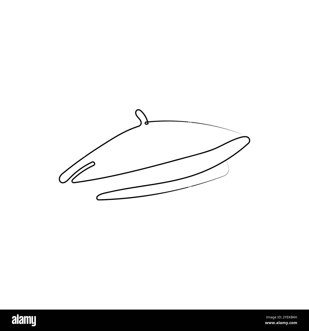 Béret chapeau, une ligne équipée Coiffure tendance décontractée. Casquette française, chapeau de peintre. Illustration vectorielle dessinée à la main. Illustration de Vecteur