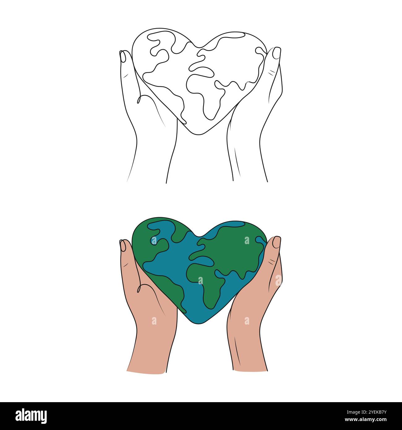 Mains tenant planète, terre. Journée mondiale de l'environnement. Concept de jour de la Terre. Illustration vectorielle linéaire. Illustration de Vecteur