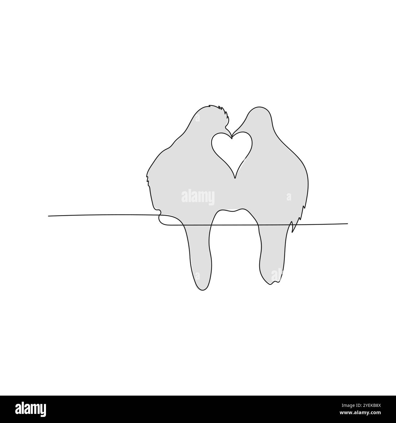 Pigeons, couple avec coeur. Une seule ligne Colombe, pigeon, oiseau symbole de l'amour. Carte de vœux Saint-Valentin. Illustration vectorielle Illustration de Vecteur