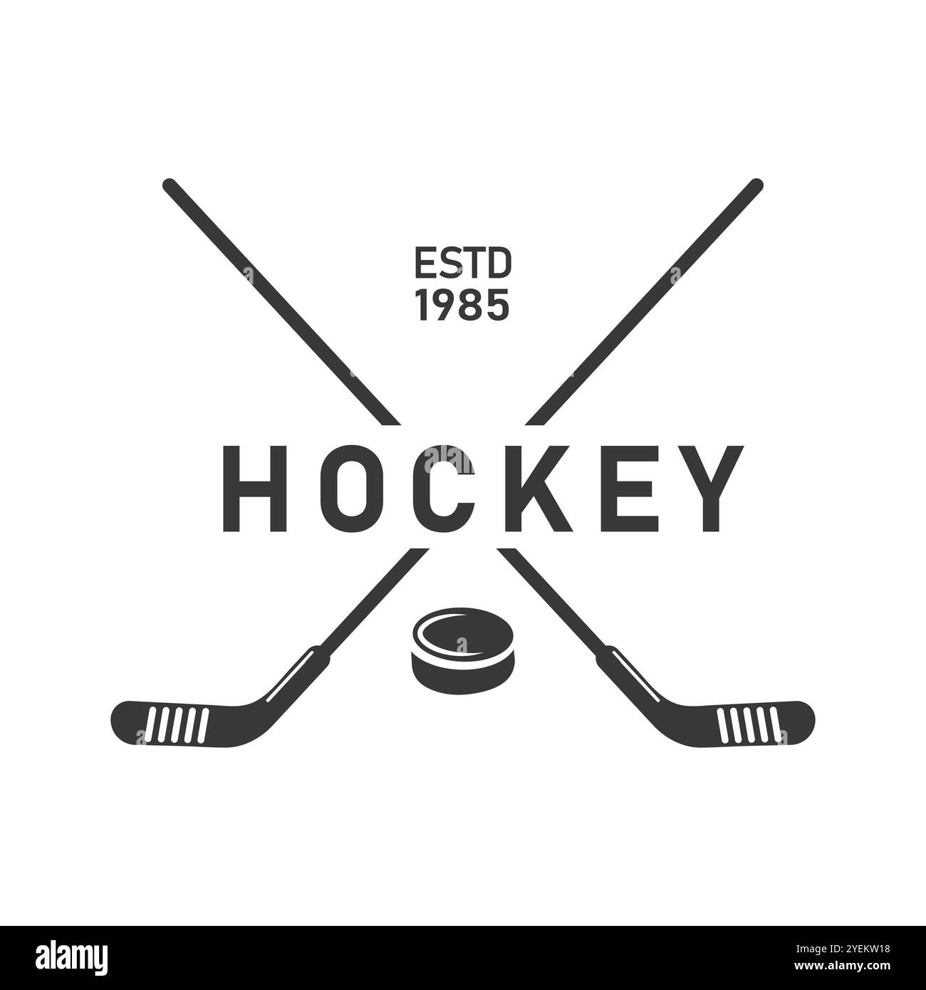 Logo de hockey vintage avec bâton et symbole de Puck pour l'illustration de conception de club de sport ou de vecteur d'équipe Illustration de Vecteur