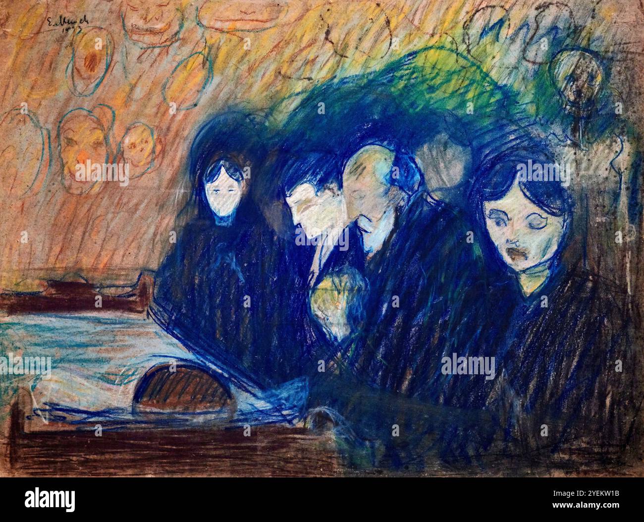 Sul letto di morte, la febbre (by the Deathbed,Fever) - pannello su cartone non trattato - Edward Munch - 1893 - Oslo, Museo Munch Banque D'Images