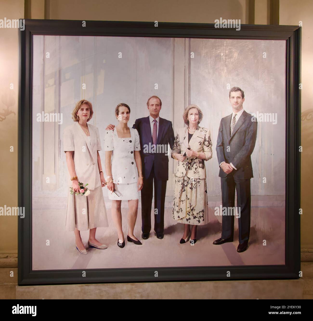 Portrait de la famille royale espagnole Roi Juan Carlos I Reine Sofia Infante Elena Duchesse de Lugo Infante Cristina Prince Felipe Prince des Asturies Banque D'Images