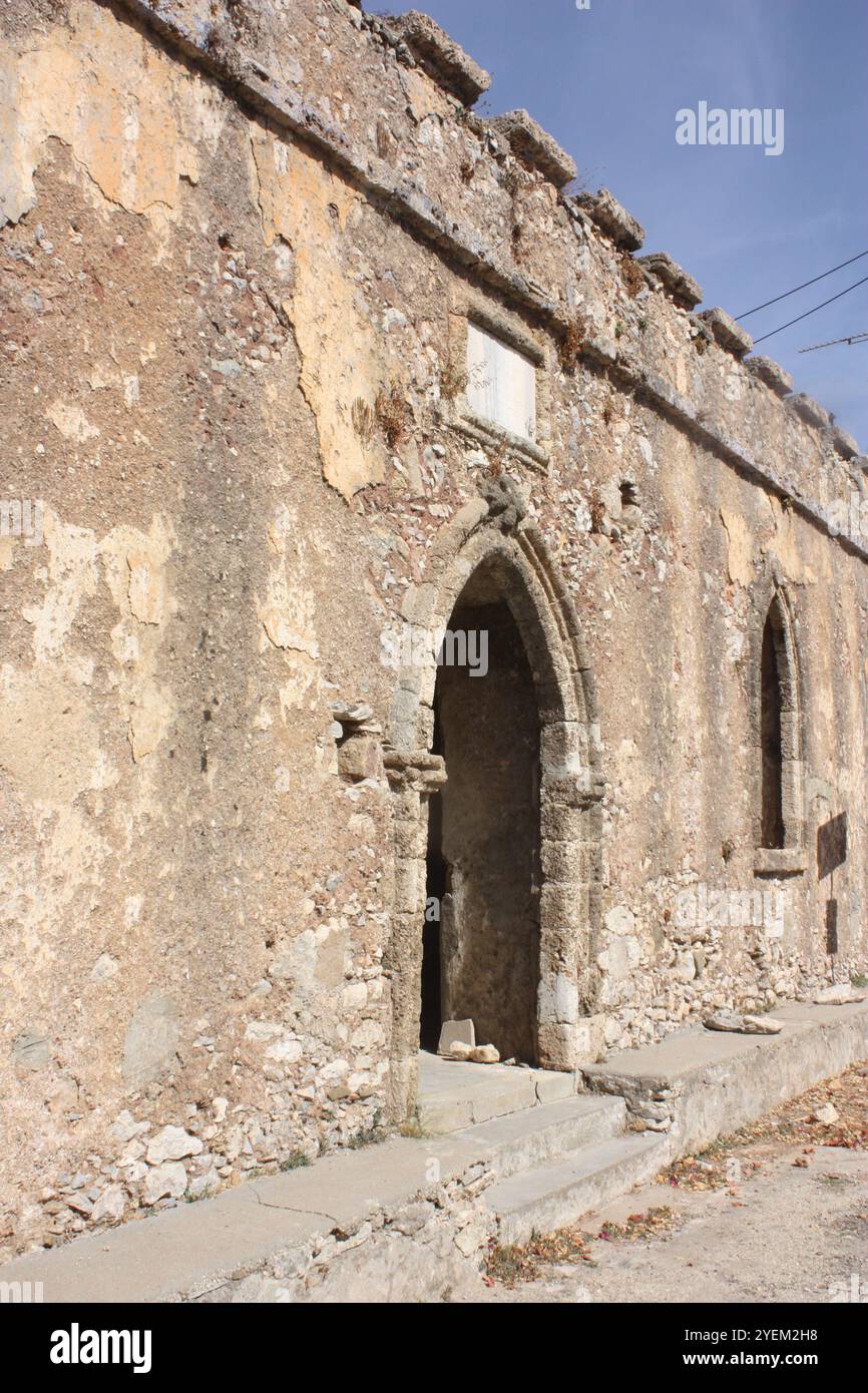 La vieille école de Mylopotamos, Kythira, Grèce Banque D'Images