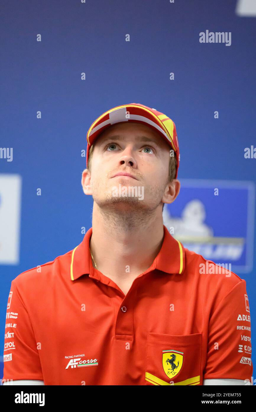 Sakhir, Bahreïn. 31 octobre 2024. Ferrari AF CORSE No.50 Hypercar - Ferrari 499P,Nicklas Nielsen (DNK) lors de la conférence de presse. Ahmad Al Shehab/Alamy Live News. Banque D'Images
