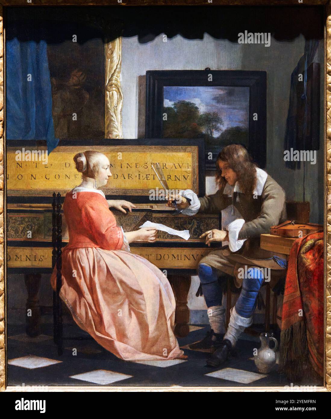 Un homme et une femme assis par un virginal, vers 1665, Gabriel Metsu (1629-1667), la National Gallery, Londres, ROYAUME-UNI Banque D'Images