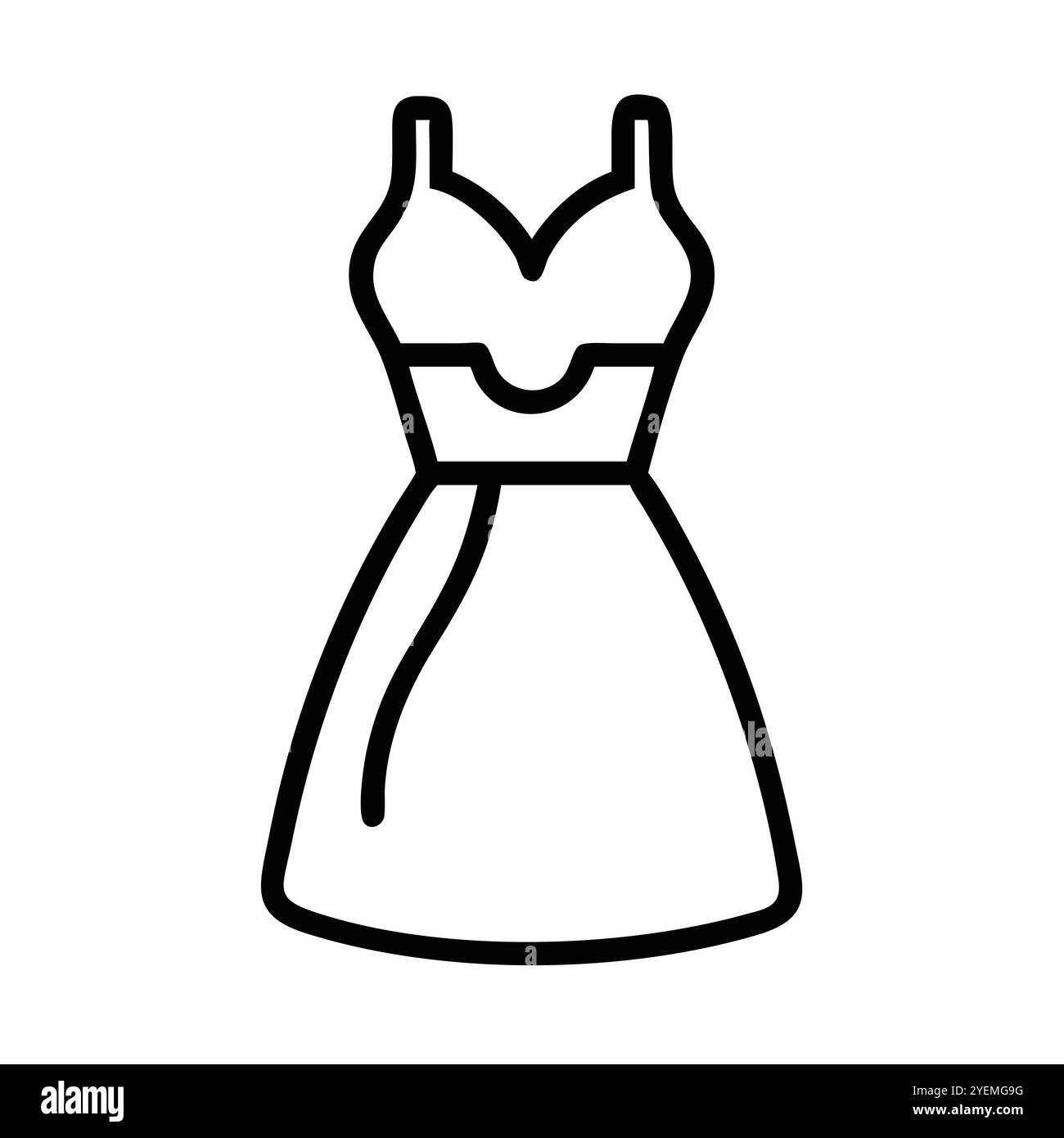 Icône de contour de robe simple en noir - icône de contour noir d'une robe simple, avec un design sans manches et jupe évasée. Idéal pour la mode, la vente au détail. Illustration de Vecteur