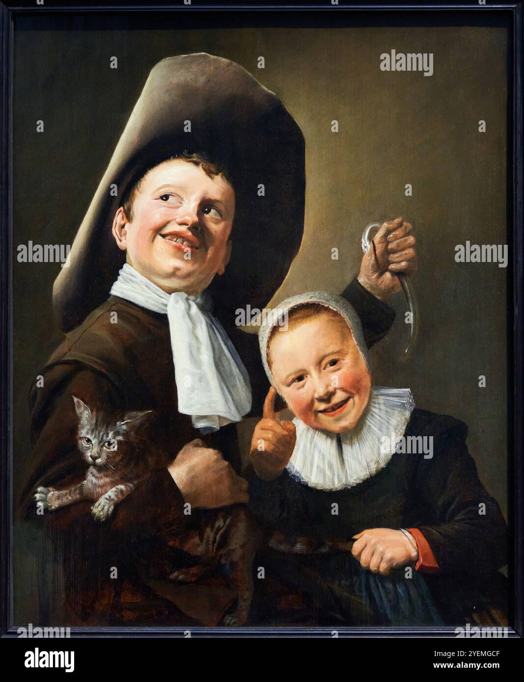 Un garçon et une fille avec un chat et une anguille, vers 1635, Judith Leyster (1609-1660), The National Gallery, Londres, ROYAUME-UNI Banque D'Images