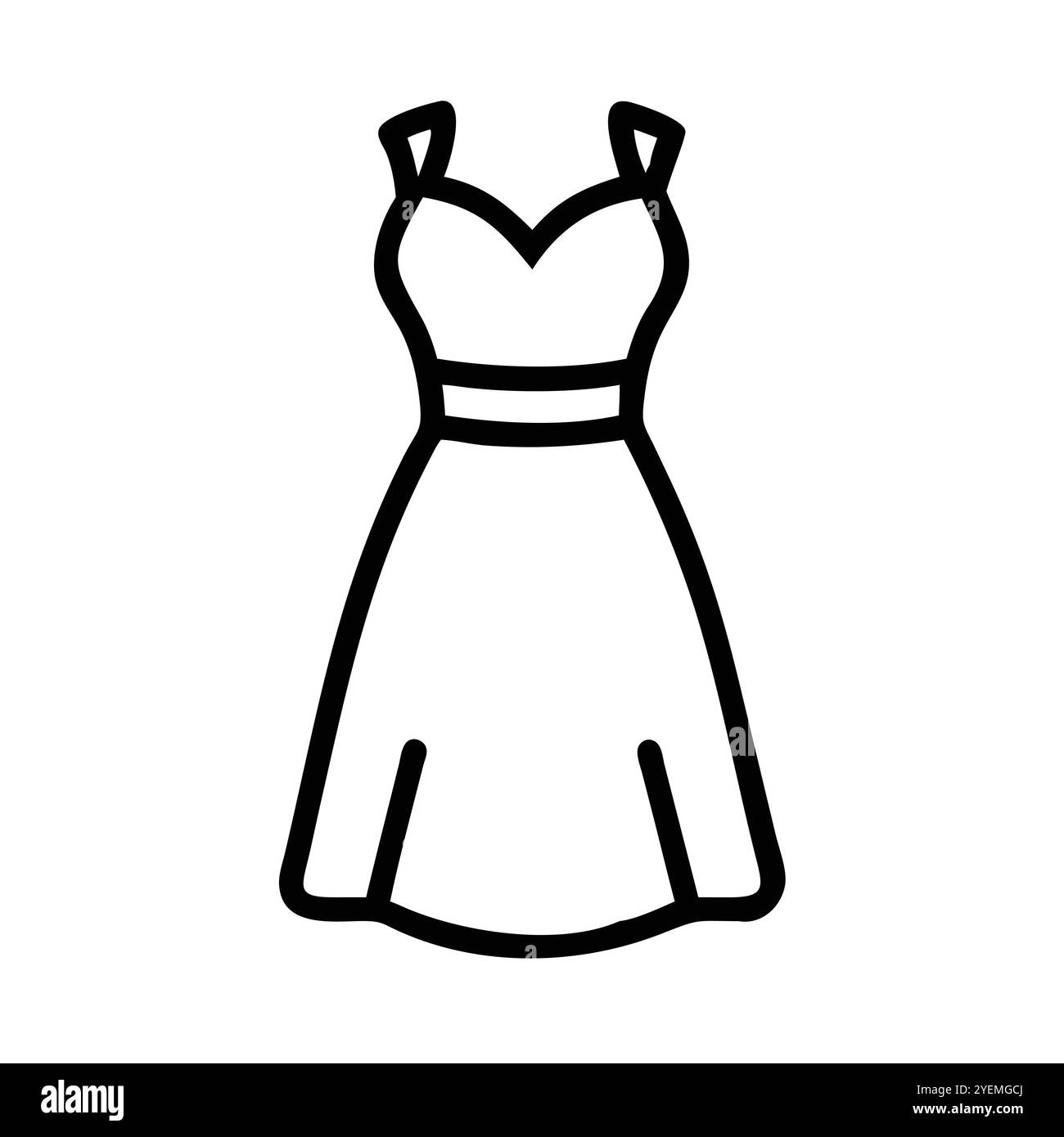 Icône de contour de robe simple en noir - icône de contour noir d'une robe simple, avec un design sans manches et jupe évasée. Idéal pour la mode, la vente au détail. Illustration de Vecteur
