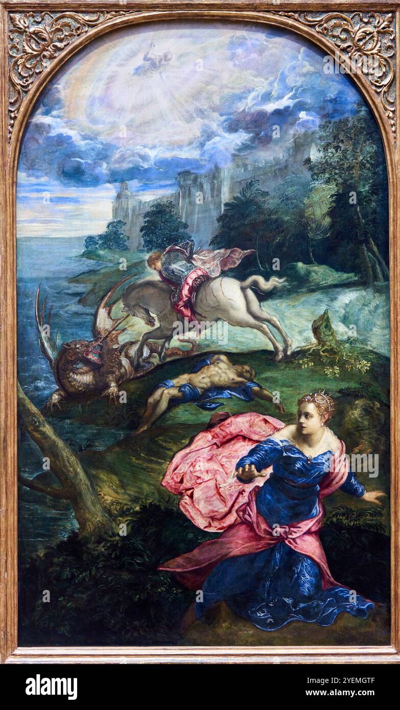Saint George et le Dragon, vers 1555, Jacopo Tintoretto (vers 1518-1594), The National Gallery, Londres, Royaume-Uni Banque D'Images