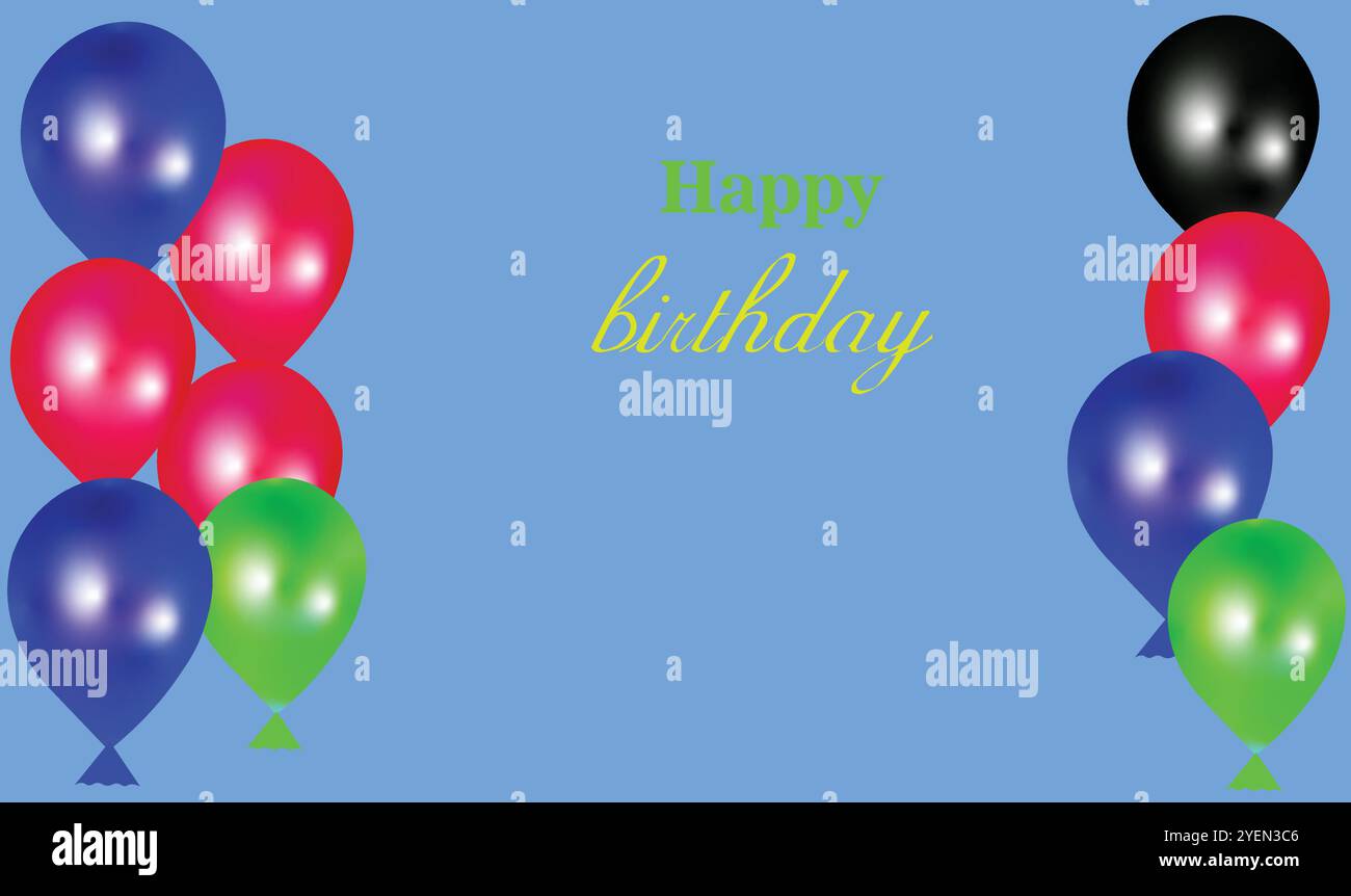 Un ensemble coloré et festif de motifs d'anniversaire, avec ballons, chapeaux de fête et confettis. Idéal pour créer des cartes d'anniversaire joyeuses Illustration de Vecteur