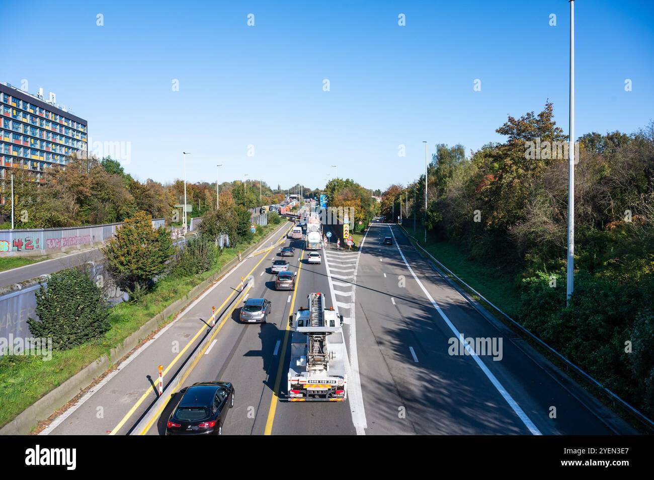 Périphérique avec travaux de construction à l'échangeur Anderlecht, région de Bruxelles-capitale, Belgique, 23 octobre 2024 Banque D'Images