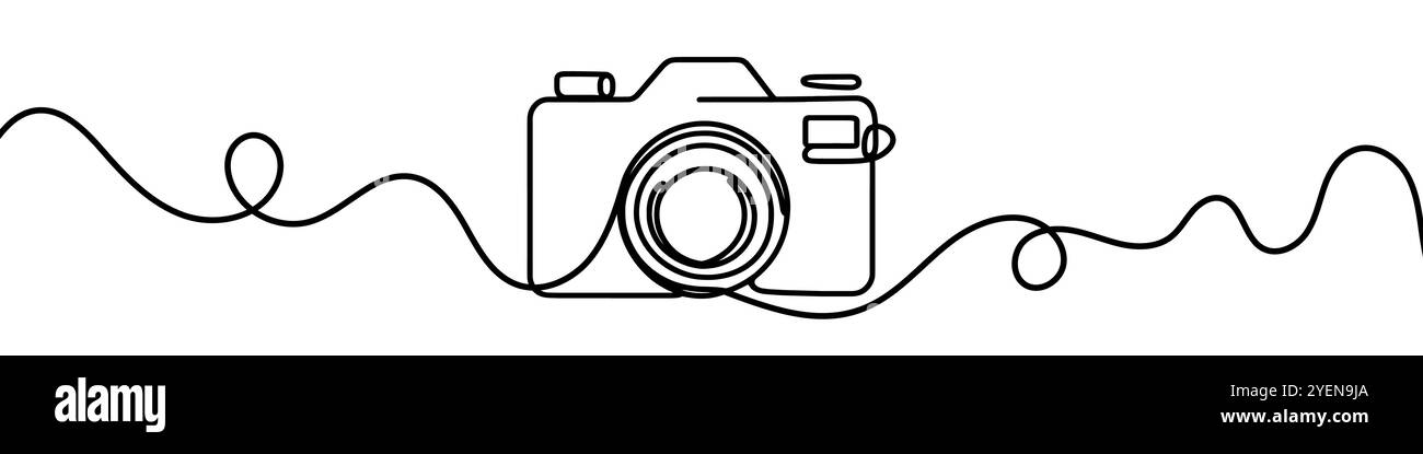 Illustration d'une ligne continue d'un appareil photo, isolé sur fond blanc. Dessin au trait d'un appareil photo Illustration de Vecteur