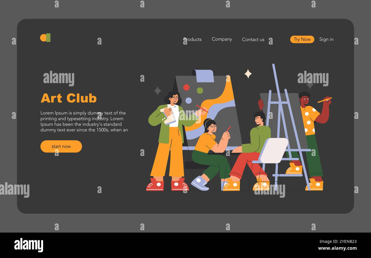 Explorez notre club d'art dynamique où la créativité prospère et les artistes se connectent par le biais d'ateliers et d'événements communautaires. Illustration de Vecteur