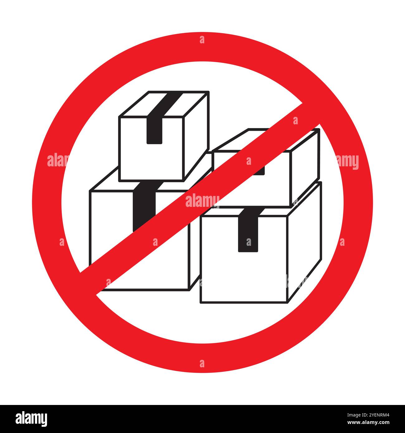 Icône de restriction de boîte. Aucune boîte autorisée. Cercle rouge d'interdiction. Symbole d'emballage noir. Illustration de Vecteur
