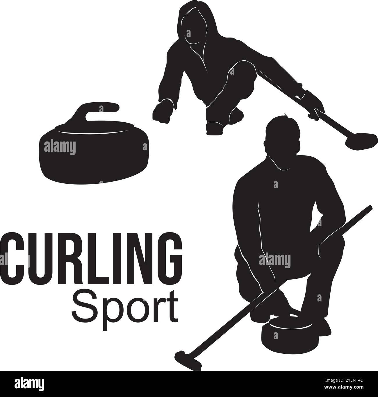 Icon Curling sport siluet joueur homme et femme Illustration de Vecteur