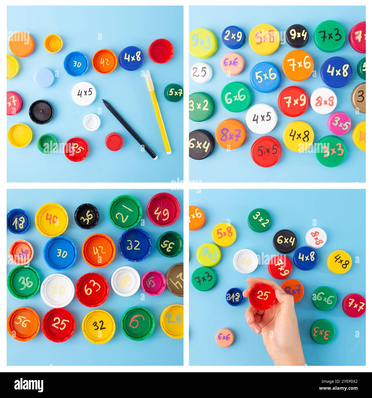 Instruction étape par étape, artisanat pour les enfants apprenant les mathématiques, activité mathématique pour les enfants, technique d'apprentissage de table de multiplication, bricolage, arrangi enfant Banque D'Images